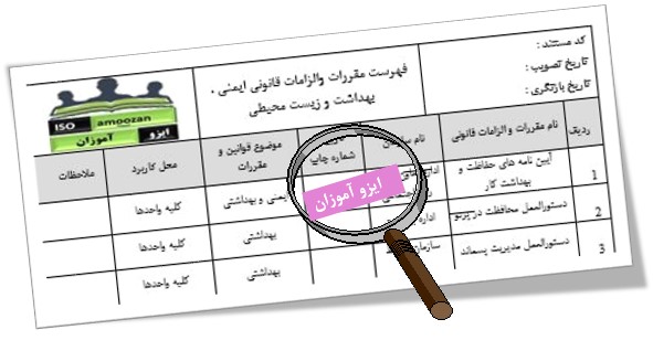نمونه فایل قابل ویرایش فهرست مقررات و الزامات قانونی ایزو 45001 نمونه فایل قابل ویرایش فهرست مقررات و الزامات قانونی ایزو 45001